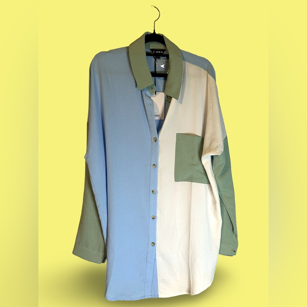 J.NNA Colorblock Button Down Shirt Oversized - NWT - Size M